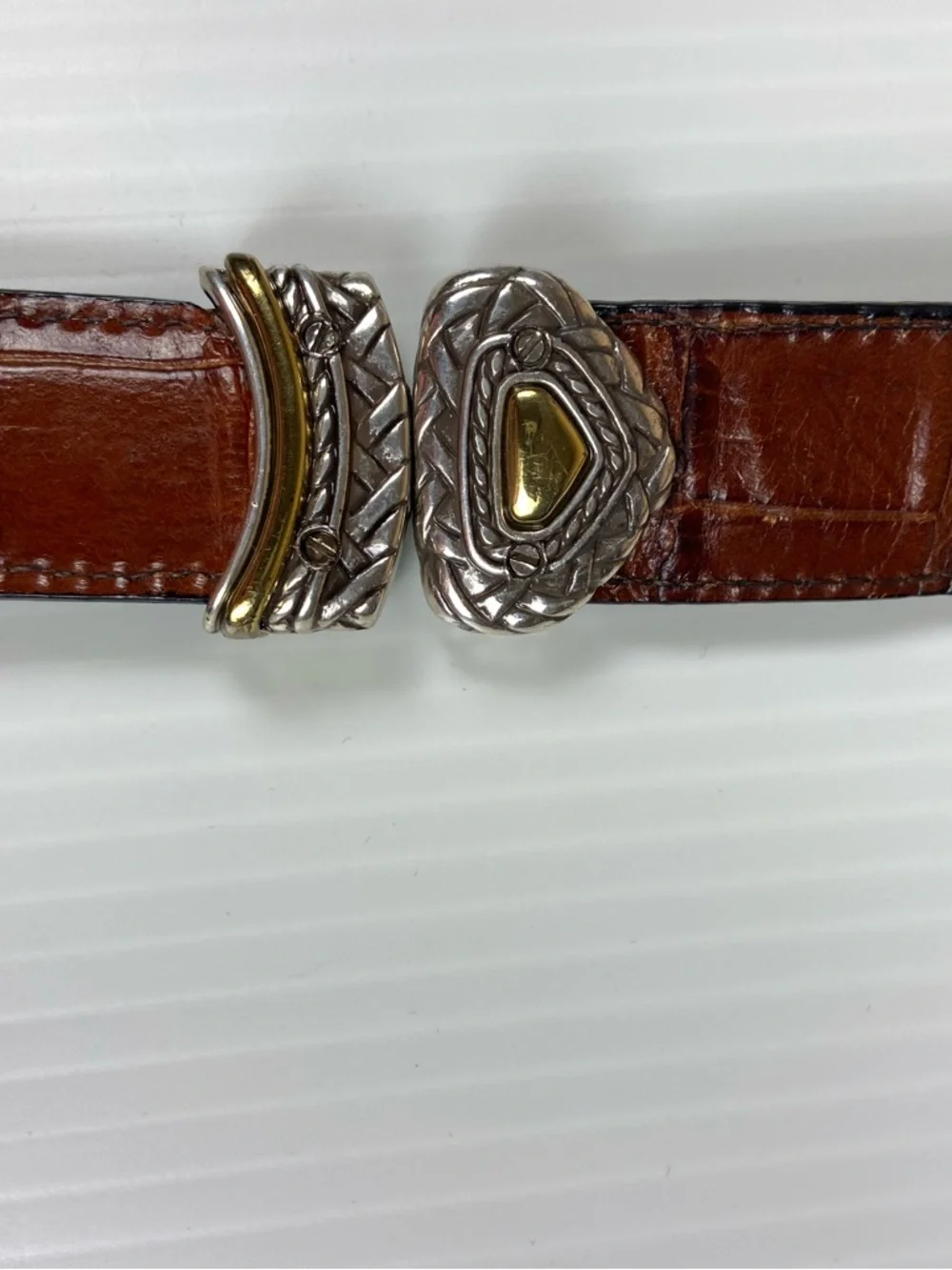Western Concho Reversible Leather Belt Croc Embossed Black & Brown L 34
